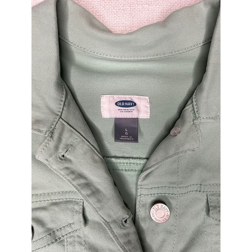Old Navy Denim Jacket Girls L 10-12 Green Cotton Stretch Trucker Button Up Coat - Picture 7 of 10